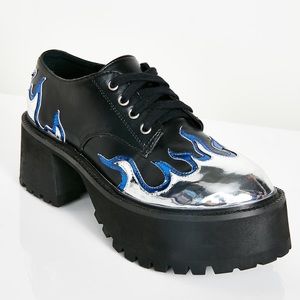 Dolls Kill Metallic Blue Flames Oxford Platforms 7